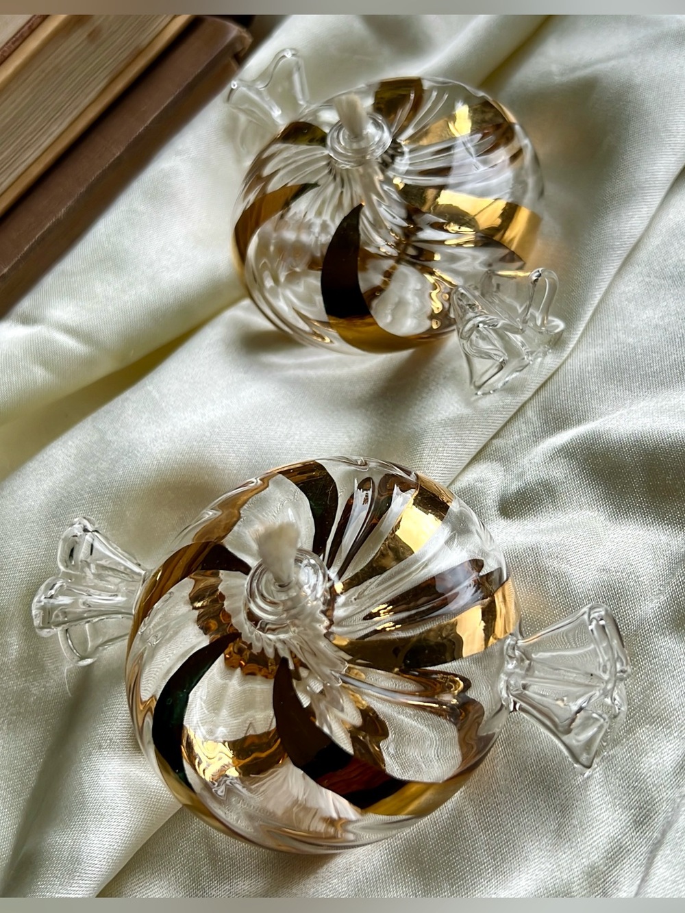 Vintage Princess House Heritage Clear Glass Handblown Candy Swirl Shape Oil Lamp
